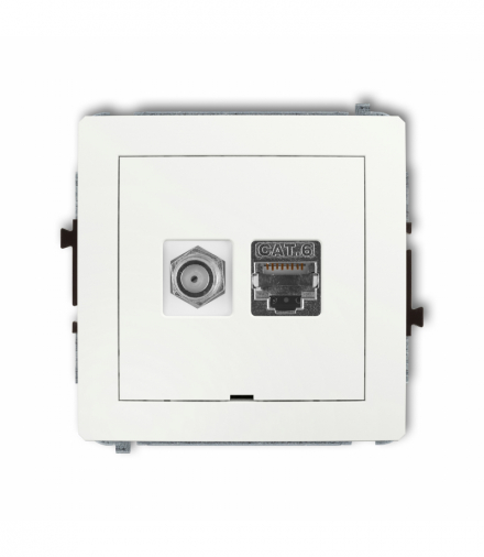 DECO Mechanizm gniazda antenowego poj. typu F (SAT) + gniazda komp. poj. 1xRJ45, kat. 6 ekranowany, 8-stykowy, bez pola opisowego Biały mat Karlik 25DGFKBO-5