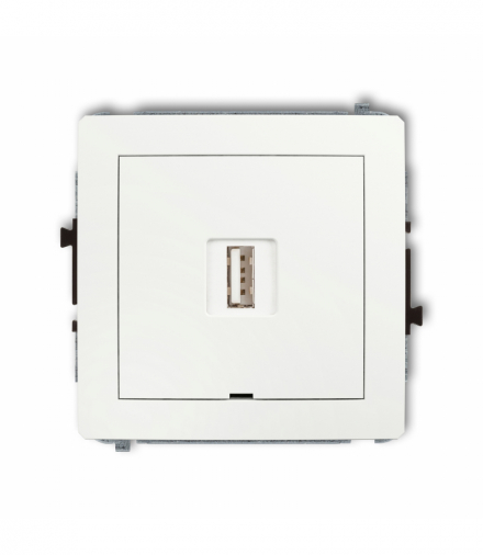 DECO Mechanizm ładowarki USB pojedynczej USB A, 5W max., 5V, 1A, bez pola opisowego Biały mat Karlik 25DCUSBBO-1