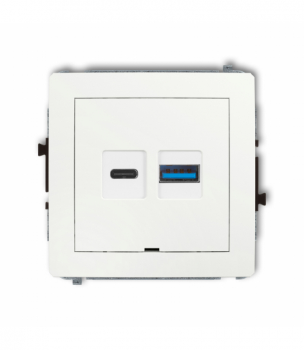 DECO Mechanizm ładowarki USB podwójnej USB C + USB A, 20W max., bez pola opisowego Biały mat Karlik 25DCUSBBO-8