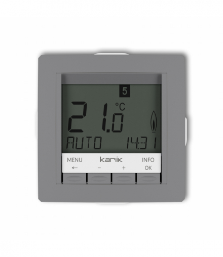 DECO Mechanizm uniwersalnego elektronicznego tygodniowego regulatora temperatury (podświetlenie niebieskie) Szary mat Karlik 27DRT-3.2