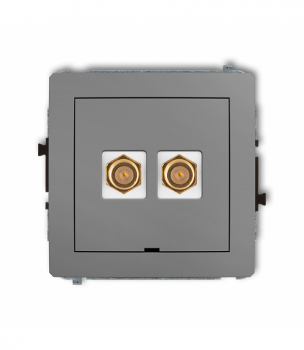 DECO Mechanizm gniazda antenowego podwójnego typu F (SAT) pozłacany, bez pola opisowego Szary mat Karlik 27DGFBO-2.1