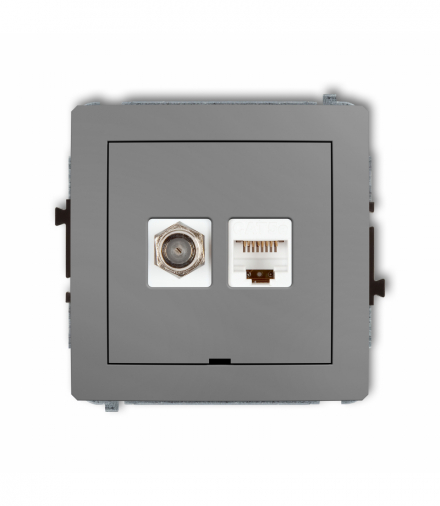 DECO Mechanizm gniazda antenowego poj. typu F (SAT) + gniazda komp. poj. 1xRJ45, kat. 5e, 8-stykowy, bez pola opisowego Szary mat Karlik 27DGFKBO-1