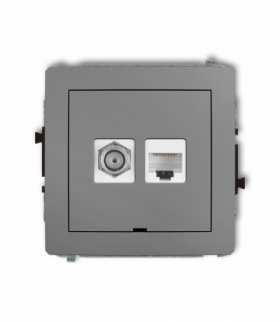 DECO Mechanizm gniazda antenowego poj. typu F (SAT) + gniazda komp. poj. 1xRJ45, kat. 6, 8-stykowy, bez pola opisowego Szary mat Karlik 27DGFKBO-3