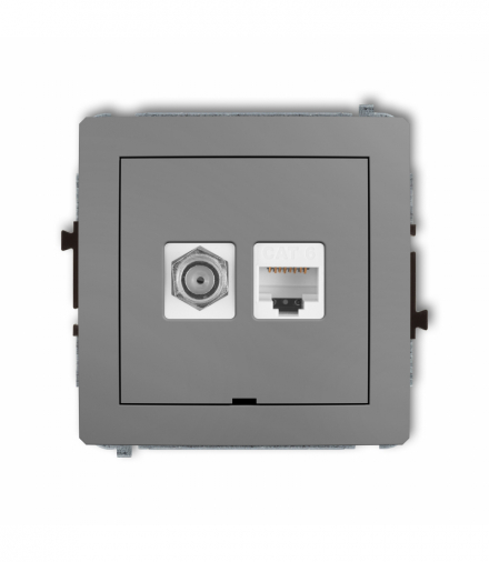 DECO Mechanizm gniazda antenowego poj. typu F (SAT) + gniazda komp. poj. 1xRJ45, kat. 6, 8-stykowy, bez pola opisowego Szary mat Karlik 27DGFKBO-3