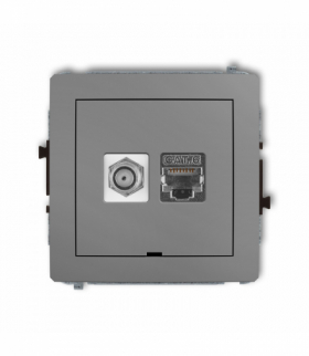 DECO Mechanizm gniazda antenowego poj. typu F (SAT) + gniazda komp. poj. 1xRJ45, kat. 6 ekranowany, 8-stykowy, bez pola opisowego Szary mat Karlik 27DGFKBO-5