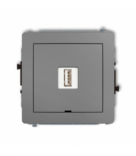 DECO Mechanizm ładowarki USB pojedynczej USB A, 5W max., 5V, 1A, bez pola opisowego Szary mat Karlik 27DCUSBBO-1