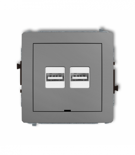 DECO Mechanizm ładowarki USB podwójnej 2xUSB A, 15,5W max., 5V, 3.1A, bez pola opisowego Szary mat Karlik 27DCUSBBO-6