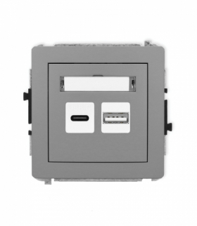 DECO Mechanizm ładowarki USB podwójnej USB C + USB A, 20W max. Szary mat Karlik 27DCUSB-8