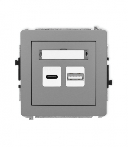 DECO Mechanizm ładowarki USB podwójnej USB C + USB A, 20W max. Szary mat Karlik 27DCUSB-8