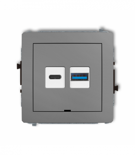 DECO Mechanizm ładowarki USB podwójnej USB C + USB A, 20W max., bez pola opisowego Szary mat Karlik 27DCUSBBO-8