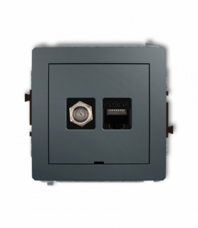 DECO Mechanizm gniazda antenowego poj. typu F (SAT) + gniazda komp. poj. 1xRJ45, kat. 6, 8-stykowy, bez pola opisowego Grafitowy mat Karlik 28DGFKBO-3