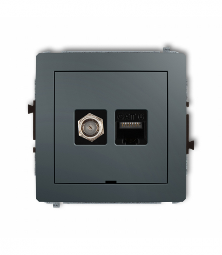 DECO Mechanizm gniazda antenowego poj. typu F (SAT) + gniazda komp. poj. 1xRJ45, kat. 6, 8-stykowy, bez pola opisowego Grafitowy mat Karlik 28DGFKBO-3