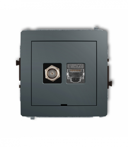 DECO Mechanizm gniazda antenowego poj. typu F (SAT) + gniazda komp. poj. 1xRJ45, kat. 6 ekranowany, 8-stykowy, bez pola opisowego Grafitowy mat Karlik 28DGFKBO-5