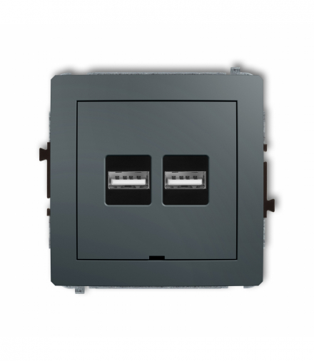 DECO Mechanizm ładowarki USB podwójnej 2xUSB A, 15,5W max., 5V, 3.1A, bez pola opisowego Grafitowy mat Karlik 28DCUSBBO-6