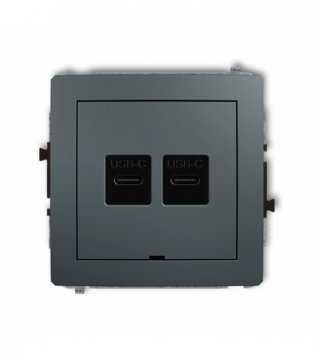 DECO Mechanizm ładowarki USB podwójnej 2xUSB C, 20W max., bez pola opisowego Grafitowy mat Karlik 28DCUSBBO-7