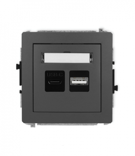 DECO Mechanizm ładowarki USB podwójnej USB C + USB A, 20W max. Grafitowy mat Karlik 28DCUSB-8