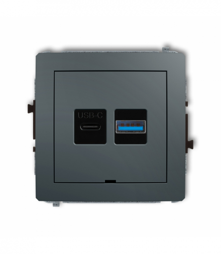 DECO Mechanizm ładowarki USB podwójnej USB C + USB A, 20W max., bez pola opisowego Grafitowy mat Karlik 28DCUSBBO-8