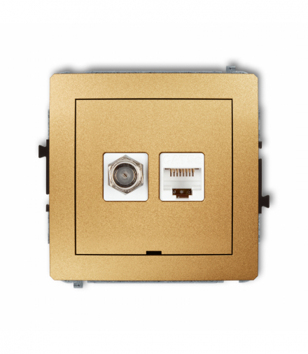 DECO Mechanizm gniazda antenowego poj. typu F (SAT) + gniazda komp. poj. 1xRJ45, kat. 5e, 8-stykowy, bez pola opisowego Złoty Karlik 29DGFKBO-1