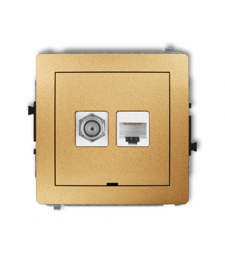 DECO Mechanizm gniazda antenowego poj. typu F (SAT) + gniazda komp. poj. 1xRJ45, kat. 6, 8-stykowy, bez pola opisowego Złoty Karlik 29DGFKBO-3