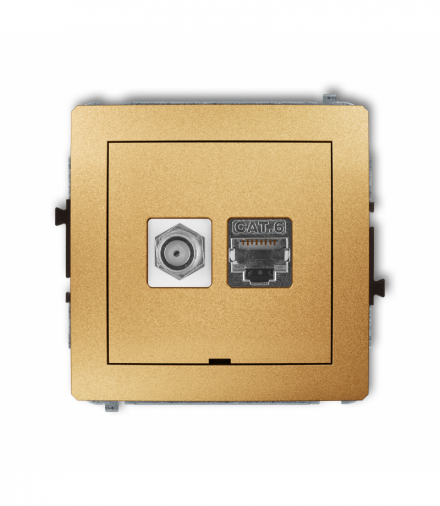 DECO Mechanizm gniazda antenowego poj. typu F (SAT) + gniazda komp. poj. 1xRJ45, kat. 6 ekranowany, 8-stykowy, bez pola opisowego Złoty Karlik 29DGFKBO-5