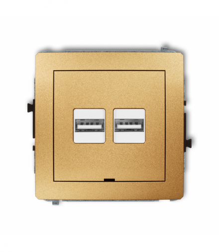 DECO Mechanizm ładowarki USB podwójnej 2xUSB A, 15,5W max., 5V, 3.1A, bez pola opisowego Złoty Karlik 29DCUSBBO-6