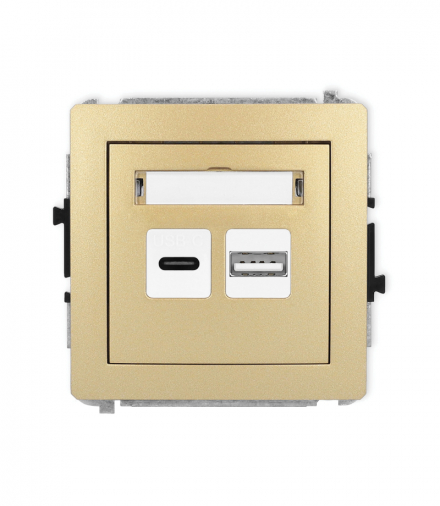 DECO Mechanizm ładowarki USB podwójnej USB C + USB A, 20W max. Złoty Karlik 29DCUSB-8