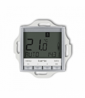 MINI Mechanizm uniwersalnego elektronicznego tygodniowego regulatora temperatury (podświetlenie niebieskie) Srebrny metalik Karlik 7MRT-3.2