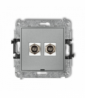 MINI Mechanizm gniazda antenowego podwójnego typu F (SAT) niklowany, bez pola opisowego Srebrny metalik Karlik 7MGFBO-2