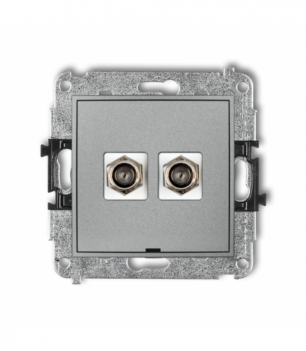 MINI Mechanizm gniazda antenowego podwójnego typu F (SAT) niklowany, bez pola opisowego Srebrny metalik Karlik 7MGFBO-2