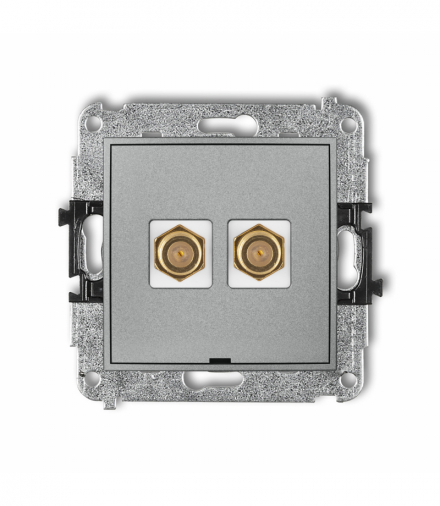 MINI Mechanizm gniazda antenowego podwójnego typu F (SAT) pozłacany, bez pola opisowego Srebrny metalik Karlik 7MGFBO-2.1