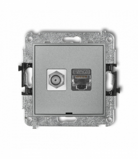 MINI Mechanizm gniazda antenowego poj. typu F (SAT) + gniazda komp. poj. 1xRJ45, kat. 6 ekranowany, 8-stykowy, bez pola opisowego Srebrny metalik Karlik 7MGFKBO-5