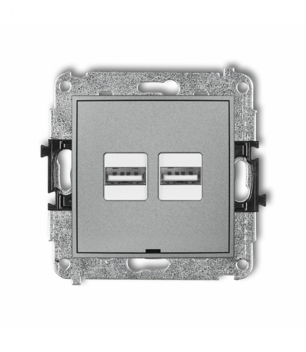 MINI Mechanizm ładowarki USB podwójnej 2xUSB A, 15,5W max., 5V, 3.1A, bez pola opisowego Srebrny metalik Karlik 7MCUSBBO-6