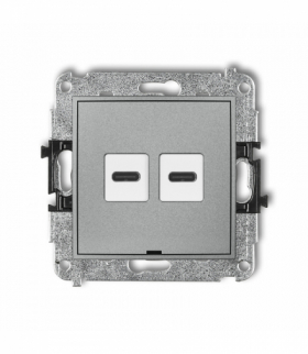 MINI Mechanizm ładowarki USB podwójnej 2xUSB C, 20W max., bez pola opisowego Srebrny metalik Karlik 7MCUSBBO-7