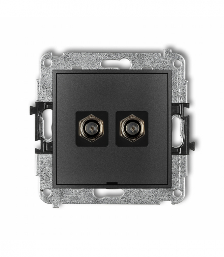 MINI Mechanizm gniazda antenowego podwójnego typu F (SAT) niklowany, bez pola opisowego Grafitowy Karlik 11MGFBO-2