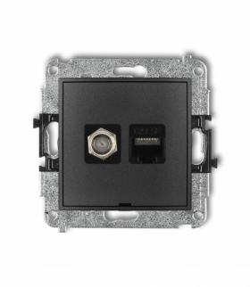 MINI Mechanizm gniazda antenowego poj. typu F (SAT) + gniazda komp. poj. 1xRJ45, kat. 5e, 8-stykowy, bez pola opisowego Grafitowy Karlik 11MGFKBO-1