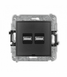 MINI Mechanizm ładowarki USB podwójnej 2xUSB A, 15,5W max., 5V, 3.1A, bez pola opisowego Grafitowy Karlik 11MCUSBBO-6