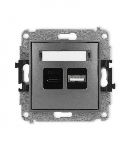 MINI Mechanizm ładowarki USB podwójnej USB C + USB A, 20W max. Grafitowy Karlik 11MCUSB-8