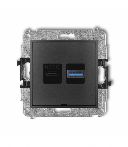 MINI Mechanizm ładowarki USB podwójnej USB C + USB A, 20W max., bez pola opisowego Grafitowy Karlik 11MCUSBBO-8