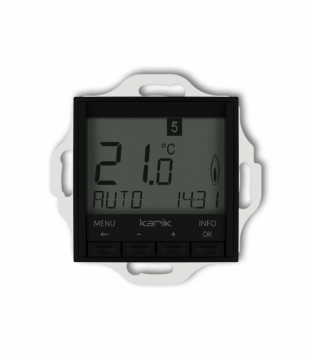 MINI Mechanizm uniwersalnego elektronicznego tygodniowego regulatora temperatury (podświetlenie białe) Czarny mat Karlik 12MRT-3.1