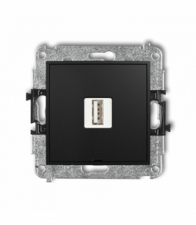MINI Mechanizm ładowarki USB pojedynczej USB A, 5W max., 5V, 1A, bez pola opisowego Czarny mat Karlik 12MCUSBBO-1