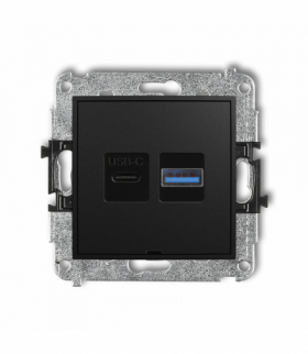 MINI Mechanizm ładowarki USB podwójnej USB C + USB A, 20W max., bez pola opisowego Czarny mat Karlik 12MCUSBBO-8