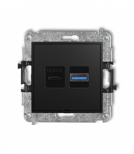 MINI Mechanizm ładowarki USB podwójnej USB C + USB A, 20W max., bez pola opisowego Czarny mat Karlik 12MCUSBBO-8
