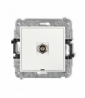 MINI Mechanizm gniazda antenowego pojedynczego typu F (SAT) niklowany, bez pola opisowego Biały mat Karlik 25MGFBO-1