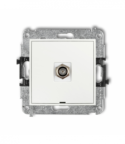 MINI Mechanizm gniazda antenowego pojedynczego typu F (SAT) niklowany, bez pola opisowego Biały mat Karlik 25MGFBO-1