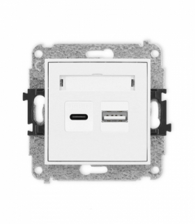 MINI Mechanizm ładowarki USB podwójnej USB C + USB A, 20W max. Biały mat Karlik 25MCUSB-8