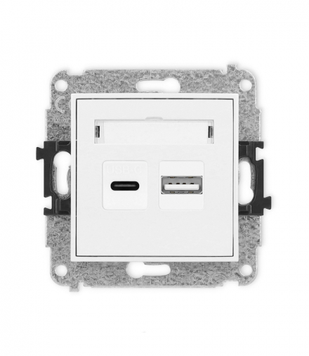 MINI Mechanizm ładowarki USB podwójnej USB C + USB A, 20W max. Biały mat Karlik 25MCUSB-8