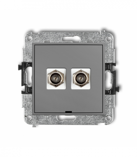 MINI Mechanizm gniazda antenowego podwójnego typu F (SAT) niklowany, bez pola opisowego Szary mat Karlik 27MGFBO-2