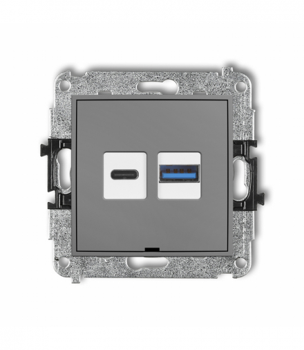 MINI Mechanizm ładowarki USB podwójnej USB C + USB A, 20W max., bez pola opisowego Szary mat Karlik 27MCUSBBO-8