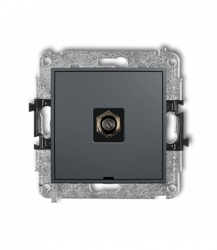 MINI Mechanizm gniazda antenowego pojedynczego typu F (SAT) niklowany, bez pola opisowego Grafitowy mat Karlik 28MGFBO-1