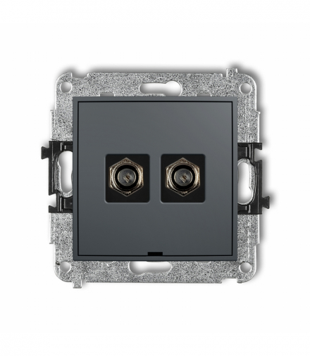 MINI Mechanizm gniazda antenowego podwójnego typu F (SAT) niklowany, bez pola opisowego Grafitowy mat Karlik 28MGFBO-2